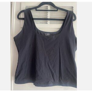 Pumiey Women’s Plus Curve 2XL Solid Black Tank Top Shirt Active Stretch